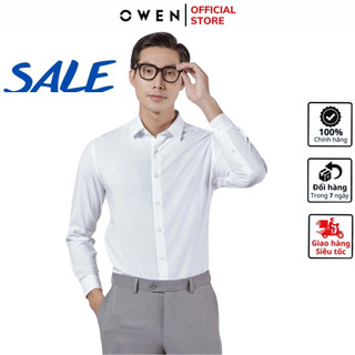 Áo sơ mi nam dài tay OWEN AS230318D somi công sở vải nano cao cấp màu trắng trơn dáng ôm tà lượn không túi