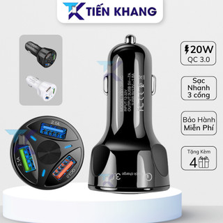 Tẩu sạc nhanh ô tô 20w có 3 đầu cắm sạc khác nhau có đèn led KC 486, Đầu sạc trên ô tô hỗ trợ sạc nhanh QC 3.0 hai màu t