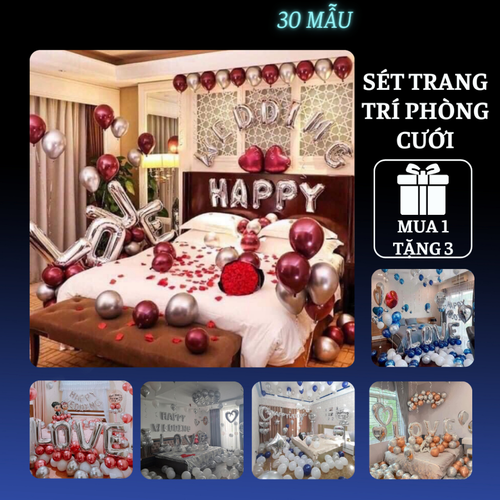Trang trí phòng tân hôn bằng bóng bay sang trọng lộng lẫy