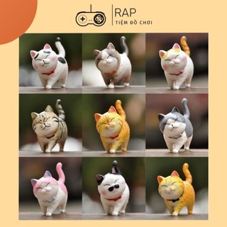 Set 9 mô hình mèo Munchkin đi bộ đeo chuông nhiều màu sắc dễ thương cute để bàn trang trí góc làm việc full bộ  - Rap