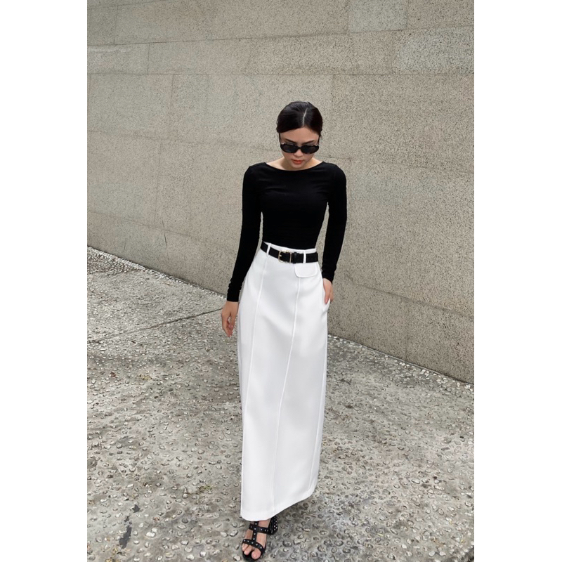 Chân váy thiết kế CHARMO form suôn vải cotton đanh Long Line Skirt