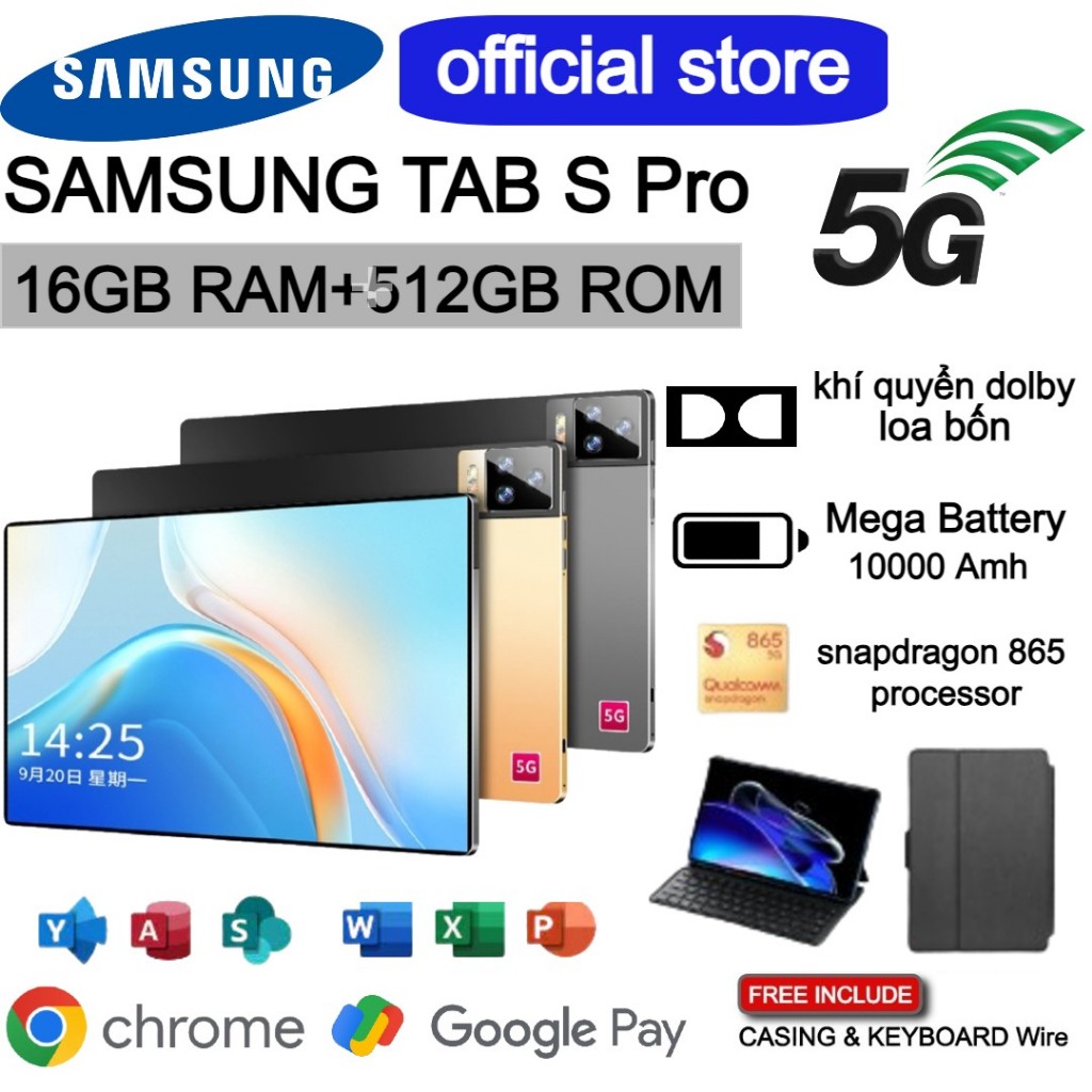 Máy Tính Bảng 5G Samsung Galaxy TAB S Máy tính bảng 12 inch 16GB + 512GB Máy tính bảng học tập cho máy tính b