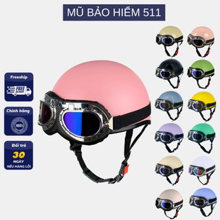 Mũ bảo hiểm nửa đầu 1/2 màu trơn kèm kính lồng ép thoáng khí - khóa đỏ