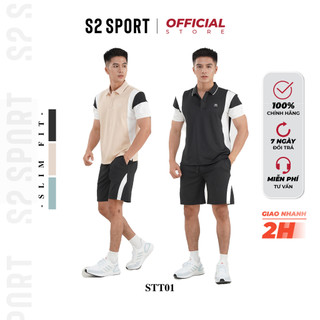 Bộ Quần Áo Nam Mùa Hè S2 SPORT Cổ Tròn Tay Ngắn, Bộ Thể Thao Nam Kẻ Sọc Viền Vai Cotton CVC Thấm Hút Mồ Hôi - BTT01