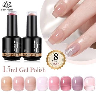 Born pretty set sơn gel thạch set 8 màu sơn thạch sơn gel màu hồng thạch gel sơn móng tay 15ml