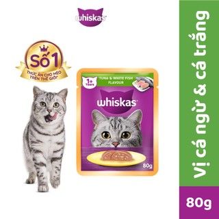 Thức Ăn Dạng Sốt Cho Mèo Trưởng Thành WHISKAS Vị Cá Ngừ và Cá Thịt Trắng 80G