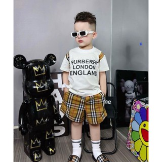 Bộ áo thun quần short kẻ bbr áo phối tay cầu vai cho bé trai , set áo phông quần đùi trẻ em unisex , Kid_genz