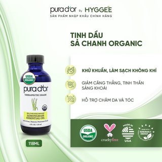 Tinh dầu Sả Chanh nguyên chất organic PURA D'OR Therapeutic Lemongrass Essential Oil 118ml