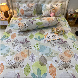 Mẫu Lá ngũ sắc. Bộ ga giường thun Latico siêu lạnh Lụa (áo gối ôm khóa kéo)