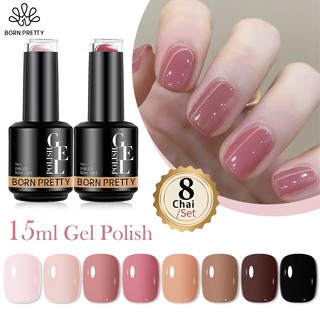 Born pretty set sơn gel 8 màu hồng nâu bộ sơn gel sơn móng tay gel set combo sơn gel 15ml