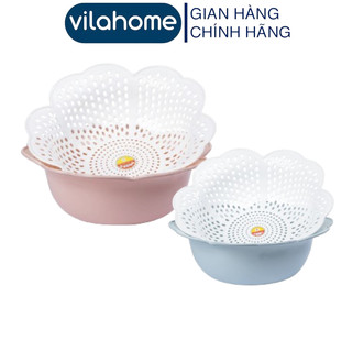 Rổ nhựa kèm thau hoa mai việt nhật 3395, thau rổ 2 lớp nhựa pp an toàn