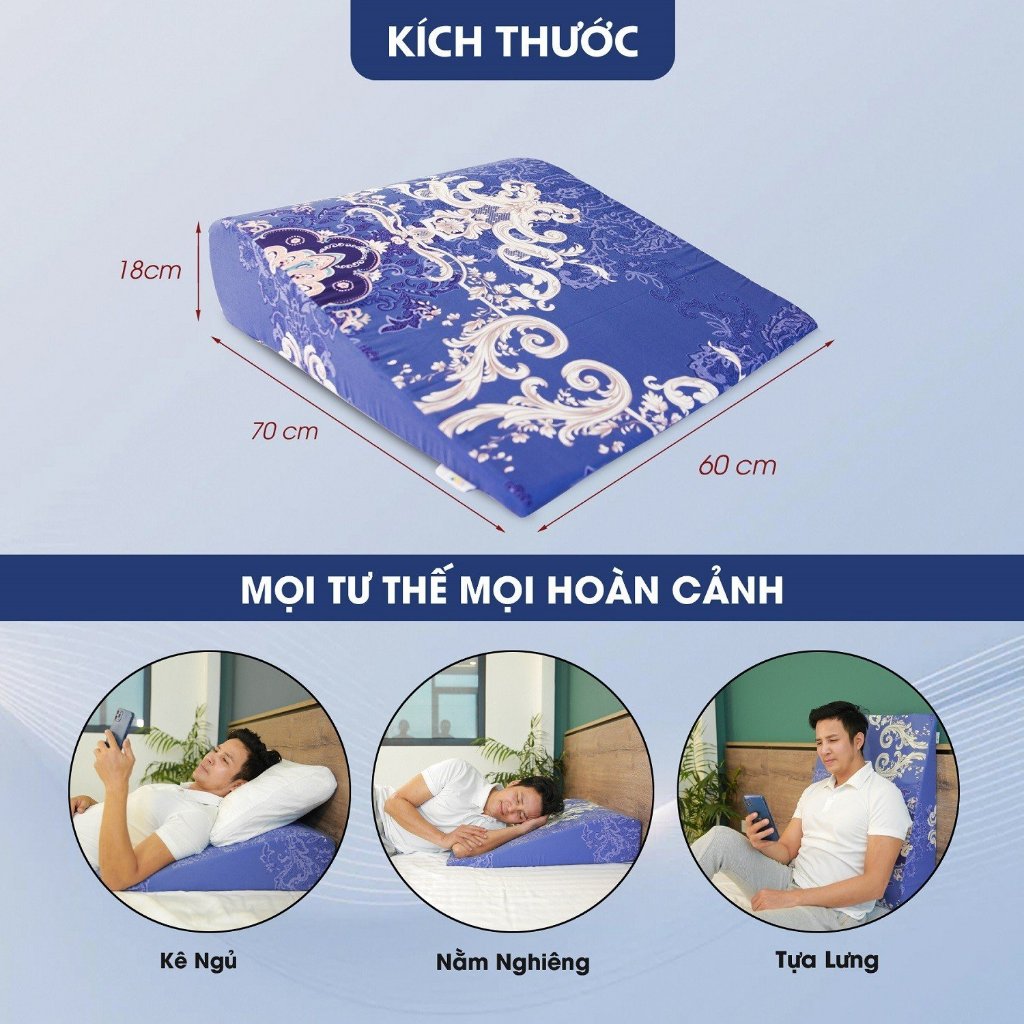 HIỆU QUẢ Gối chống trào ngược YOROKOBI bo tròn đỉnh giúp giảm ợ chua, trào