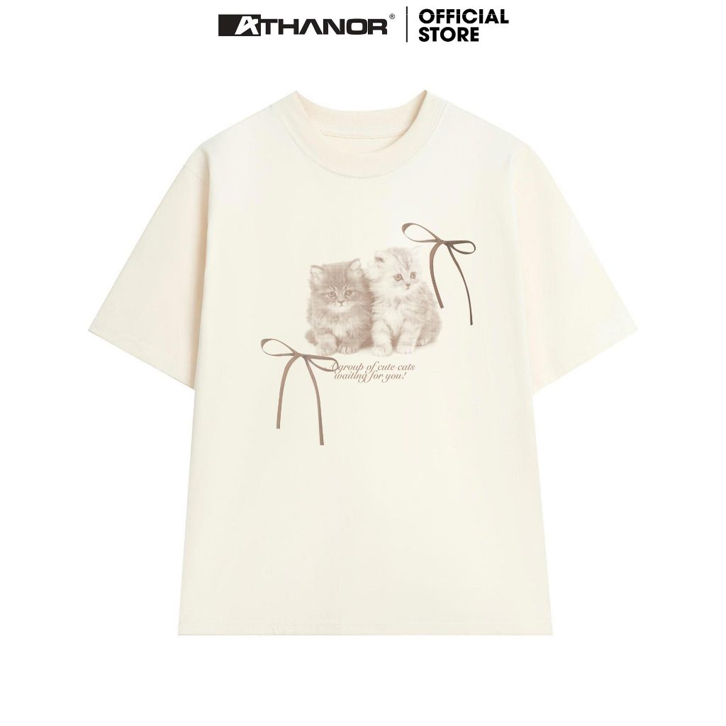 Áo Thun Nữ ATHANOR Local Brand Form Rộng Tay Lỡ Cotton Premium Mẫu MÈO CUTE
