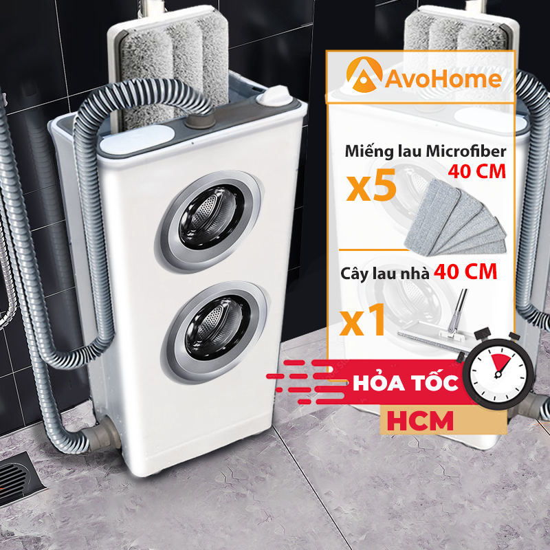 Bộ Lau Nhà Máy Giặt Cho Người Lười Cây Lau Nhà Tự Vắt tự xả Chổi Lau Nhà 40cm AVOHOME LN3