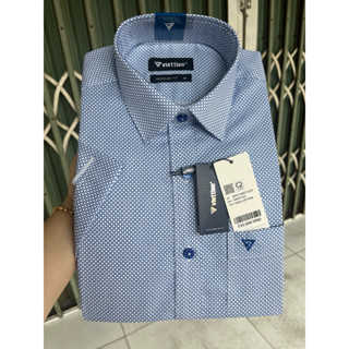 (8P0119) (regular fit) Áo sơ mi Việt Tiến chính hãng tay ngắn vạt bầu form hơi ôm