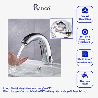 Bộ Vòi Rửa Tay Cảm Biến RANCO Cảm Ứng Nóng Lạnh Hồng Ngoại Tự Động Thông Minh Đồng Mạ Chrome – R8508