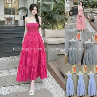 Đầm cúp ngực dáng dài đi chơi dạo phố Nahouse váy đi biển đầm caro maxi màu hồng xanh đen thiết kế đẹp xinh xịn sang