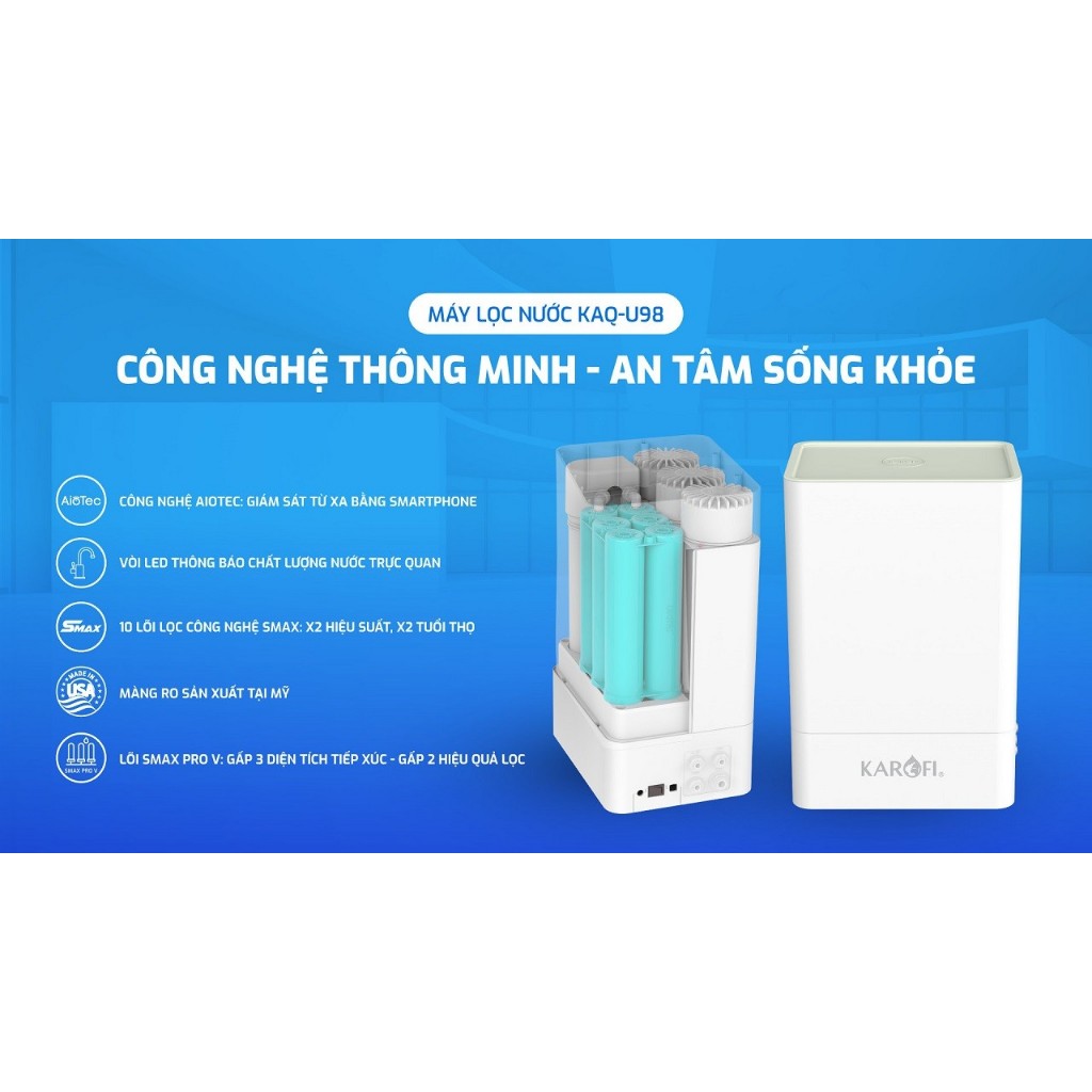 Máy Lọc Nước Karofi KAQ-U98 Mẫu Mới Âm Tủ Để Gầm, Thiết Kế Sang Trọng, Bảo Hành 3 Năm Tại Nhà, Có Vỏ An Toàn Vệ Sinh