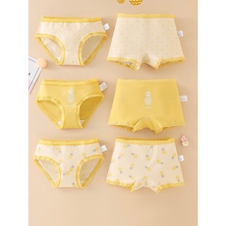 Set 3 quần chip chất cotton thun ép lạnh màu vàng hình quả dứa nhiều hình