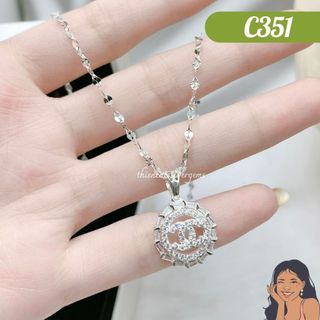 C351 mặt dây chuyền c.h.a.n.el vòng xoáy baguette bạc thật thiên cát s950