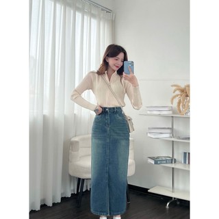 Chân váy jean sẻ trước dáng dài - Ellyz Chanvayjeankieu8682