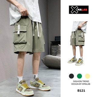 Quần short kaki nam túi hộp ống rộng Xmalab quần lửng nam cạp chun co rút cargo pant B121