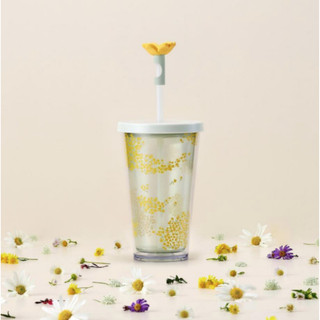 Ly starbucks cold cup 16oz grn n yl w/flwr stpr