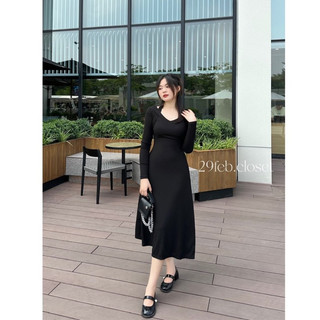 Pass Váy Nữ Dài Tay Cổ Yếm Chất Tăm Hàn 29feb.closet