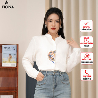 Áo sơ mi nữ FIONA hoa sơ mi dáng suông freesize vải linen sơ mi nữ cổ tàu thêu thân trước C514005