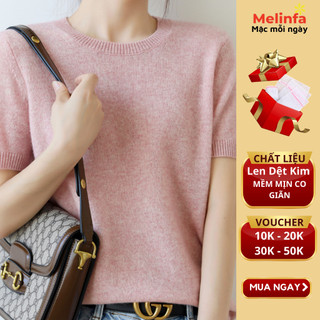 Áo len mongtoghi nữ cổ tròn ngắn tay hiện đại trẻ trung len dệt kim mềm mịn co giãn dán mã VAA0316