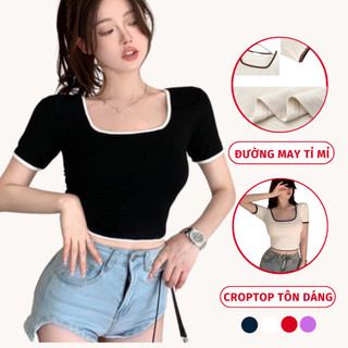Áo Thun Nữ Croptop Body Ngắn Tay Cổ Vuông Madela Ôm Dáng, Croptop Nữ Ôm Dáng Ngắn Tay Phong Cách Hàn Quốc - ACTN02