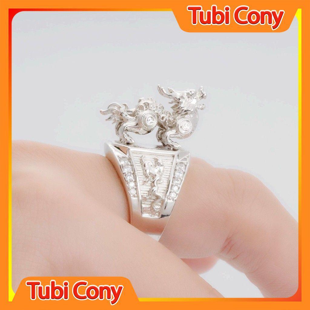 Nhẫn Nam Chạm Kỳ Lân Cực Đẹp Màu Trắng Bạc N300 - Bao đổi trả trong 07 ngày