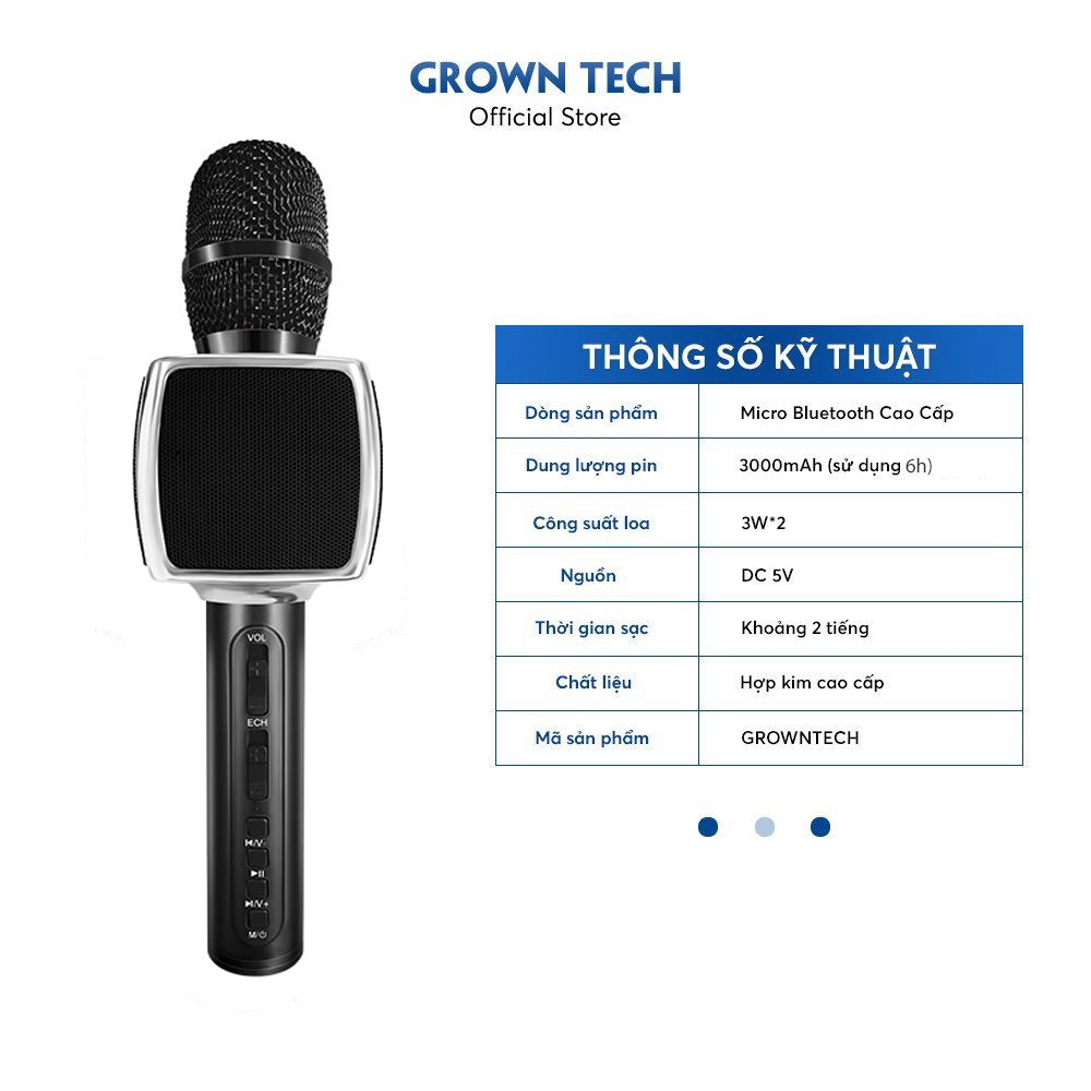 Micro karaoke bluetooth mini cầm tay GrownTech SD 16 đa năng âm thanh chuẩn âm bass to kết nối blutooth