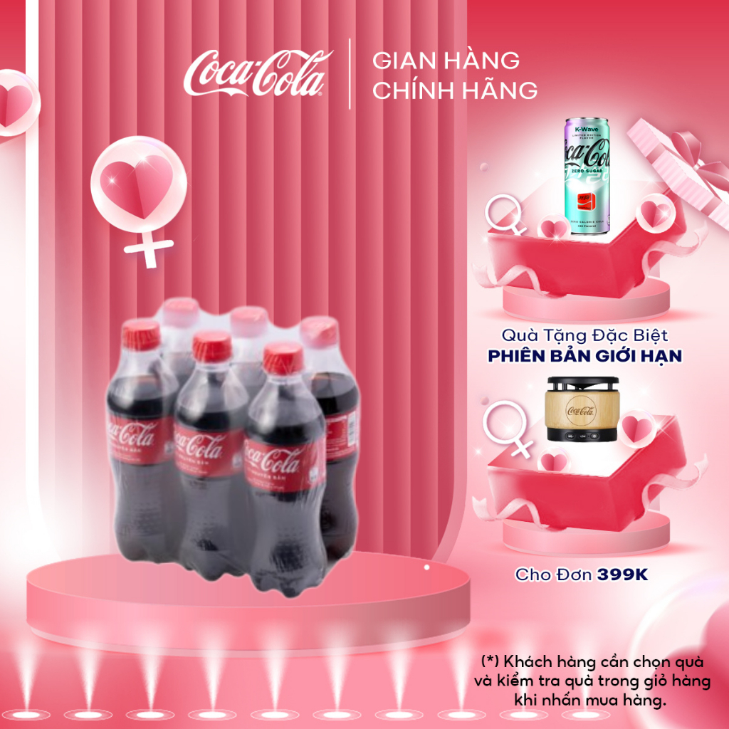 Lốc 6 Chai Nước Ngọt Giải Khát Có Ga Coca-Cola Vị Nguyên Bản Original 390ml/Chai Coca-Cola Official Store