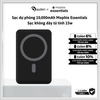 Sạc dự phòng mophie Essentials Snap+ 10,000mAh, sạc dự phòng không dây từ tính không dây 15W có dây 20W- Hàng chính hãng