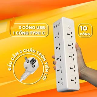 Ổ Cắm Điện Đa Năng D15 Ổ Cắm Điện Tam Giác - 10 Cổng 3 USB 1 TYPE C - Sạc Nhanh Tối Đa 27W Chịu Tải 3000W