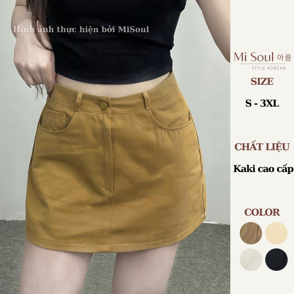 Chân Váy Kaki Dáng Ngắn Có Lót Trong BigSize MiSoul, Chân Váy Kaki Cạp Khuy BigSize 255