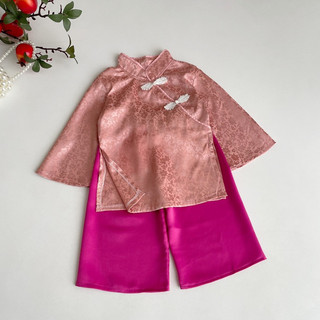 [4-28kg] Bộ Lam Gấm Cổ Tàu NHÍM XÙ KIDS Cho Bé Gái 2 Tháng - 8 Tuổi S026