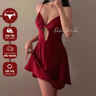 Đầm ngủ lụa sexy mặc nhà DK127 kiểu váy 2 dây kèm mút ngực quyến rũ