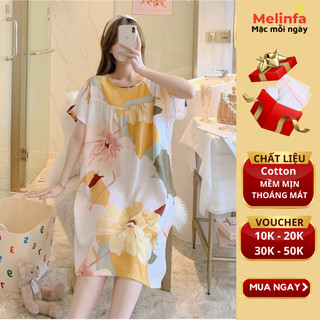 Váy đầm ngủ ngắn tay mặc nhà vải Cotton lụa tự nhiên thoáng mát mềm mịn mặc mùa hè, áo ngủ, đầm ngủ bigsize mã VAV0269