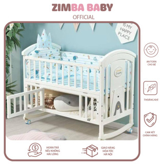 Nôi gỗ cũi đa năng MonMon 6in1 cho bé từ sơ sinh đến 6 tuổi có màn và bánh xe tặng quà phụ kiện