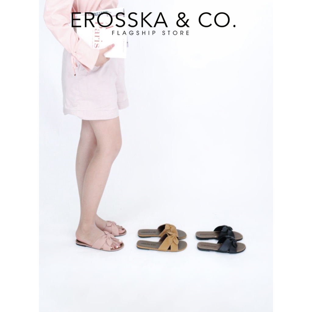 Erosska - Dép đi biển thời trang Erosska 2022 đính nơ đế bệt màu vàng- DE027