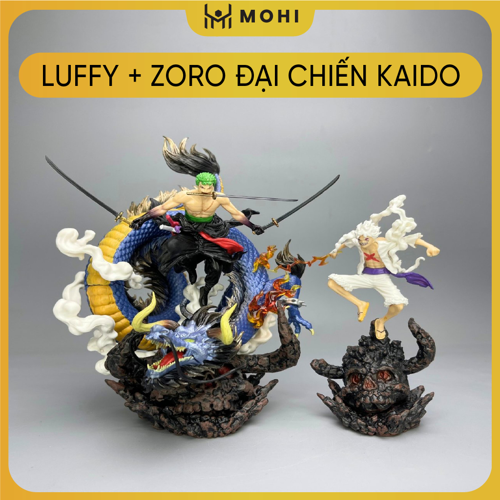 Mô Hình OnePiece 2 trong 1 Luffy gear 5 và Zoro enma đại chiến kaido rồng - Cao 20cm - ngang 15cm- full box - Có hộp màu