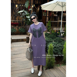 Đầm suông tím ngực phối hình nơ, đầm thun suông VIENS STORE