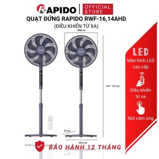 Quạt cây đứng Rapido, quạt 7 cánh điều khiển từ xa, hẹn giờ với 4 mức gió, công suất 60w, BH 1 năm