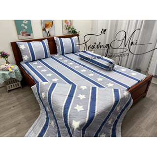 Chăn ga 100% coton Việt Nam bộ kèm mền chần gòn  5 món.