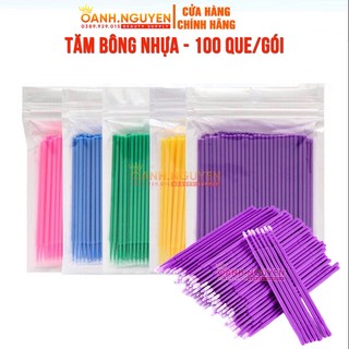 Tăm Bông Nhựa Giá Rẻ (100 que/túi)/ Tăm Bôi Tê, Nối Mi, Đính Đá Răng