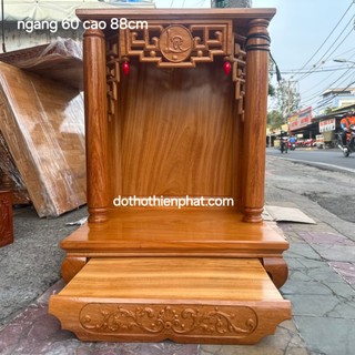 Bàn thờ thần tài ông địa ngang 60cm gỗ gõ đỏ VIP chuẩn đẹp