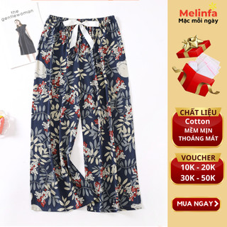Quần dài suông ống rộng nữ vải Cotton lụa thoáng mát mềm mại mặc nhà mùa hè mã VAQ0271