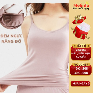 Áo hai dây nữ có mút ngực mặc nhà hàng ngày vải Viscose tự nhiên thoáng mát co giãn, áo mặc trong vest mã VAA0093